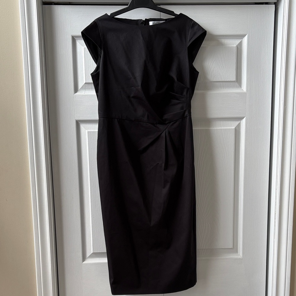 MaxMara Black Lined Stretch Cotton Cap Sleeve Midi Dress EUC